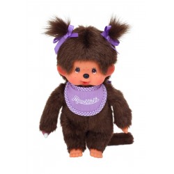 Monchhichi bamse - Klassisk med lilla hagesmæk